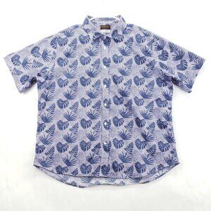 Thomas Dean Collection Hawaiian Shirt Mens 2XL Purple Stretch Floral Button-Up